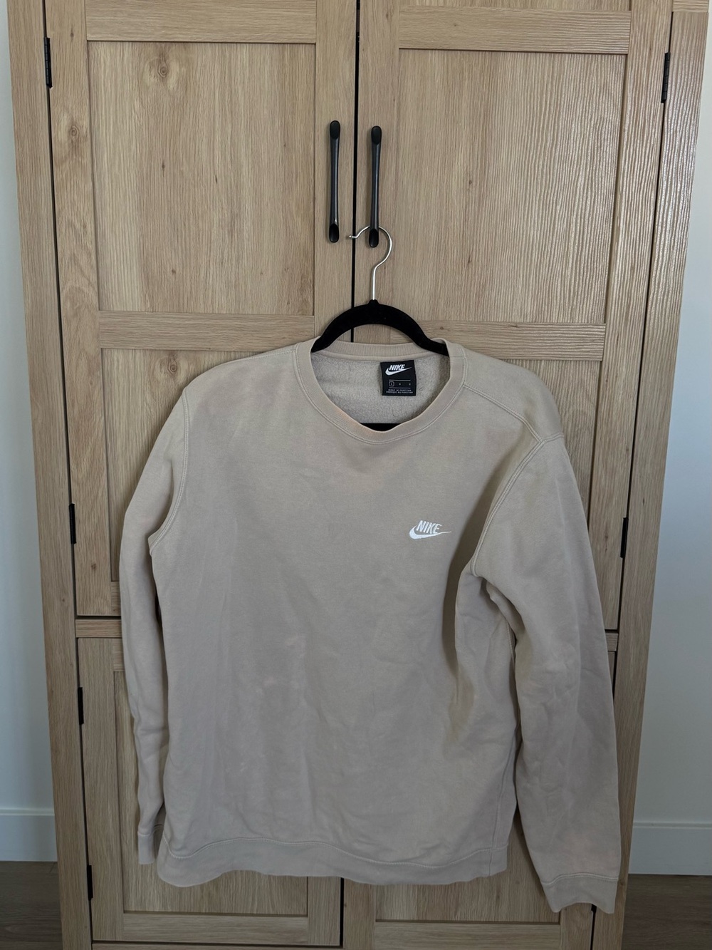 Nike Men’s Crewneck Sweatshirt in Beige with White Logo - bleach stain/discolor